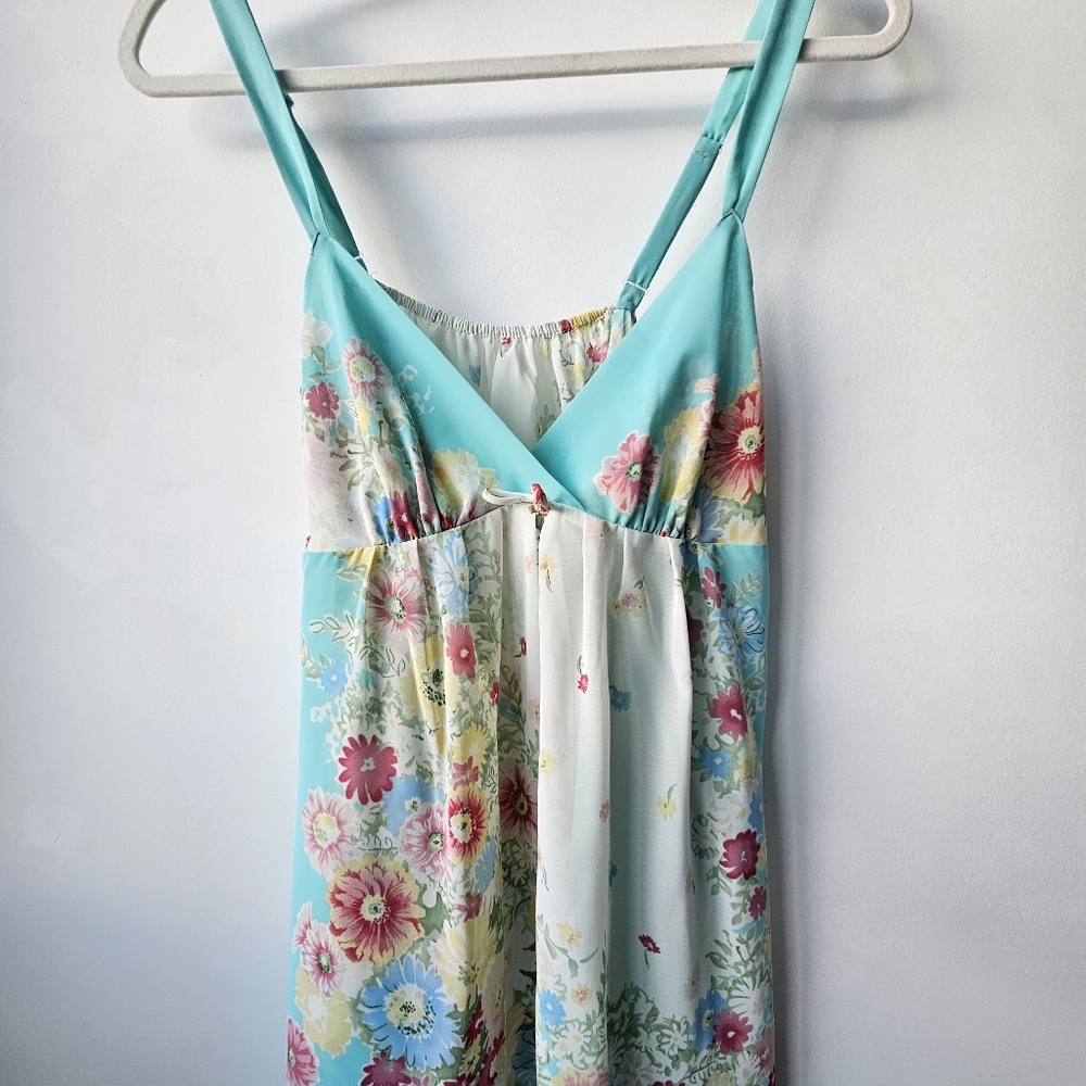 Oscar De La Renta Pink Label Vintage Turquoise Pink Floral Chemise Nightgown - Picture 5 of 16